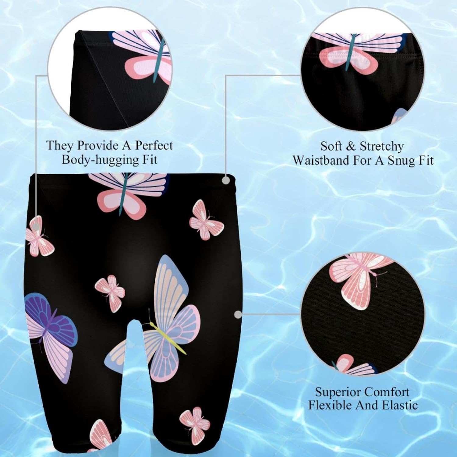 Jammer Swimsuit Mens Swim Jammers Endurance Long Racing Training Swimsuit,Pink Purple Butterfly
