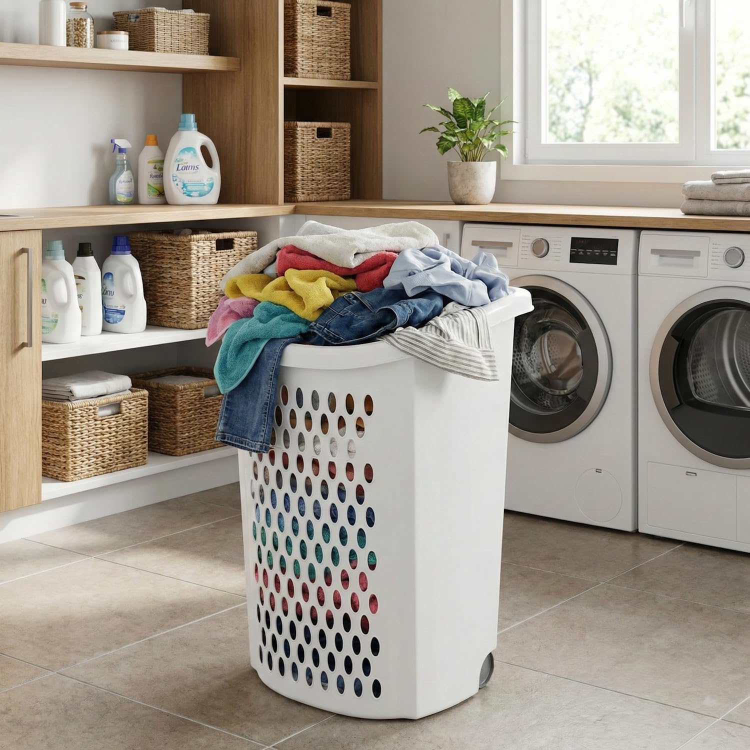 Best Laundry Basket on Wheels 2026 2 Wheeled Plastic Laundry Hamper,Ultra Wheeled Design Clothes Laundry Basket,Extra Large 135L Pull Handle & Side Grips Pla — product photo