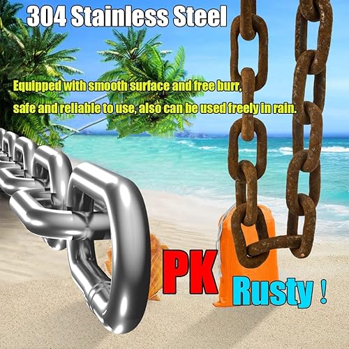 Miniatura 4 de Cadena de acero inoxidable, cadena de eslabones de metal de 13 pies, pequeña cadena ligera de 564 pulgadas, cadena de gato para el hogar, al aire