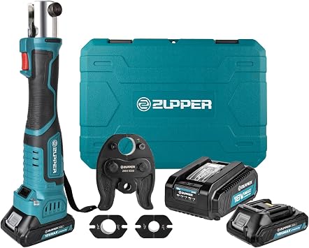 ZUPPER Mini PEX Crimp Tool Kit for 1/2", 3/4", 1" PEX Pipe Copper Rings | 18V Electric Pipe Crimping Tool with Brushless Motor, 3 Dies, 2pcs Battery - Meets ASTM F1807 Standard