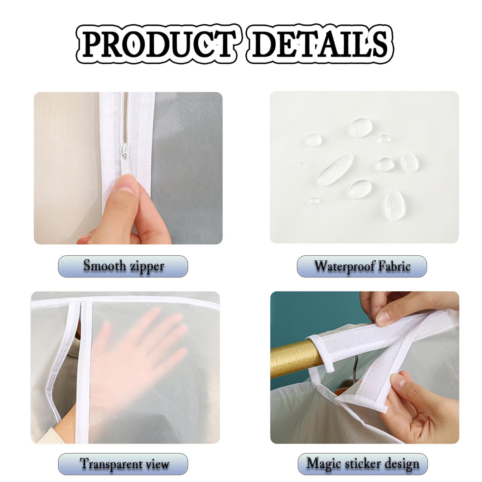 Bolsas para ropa para colgar ropa, funda impermeable a prueba de polvo con cremagar ropa, funda impermeable a prueba de polvo con cremallera y cinta mágica, 50 × 30 × 90 cm (50 × 80 × 90 cm)
