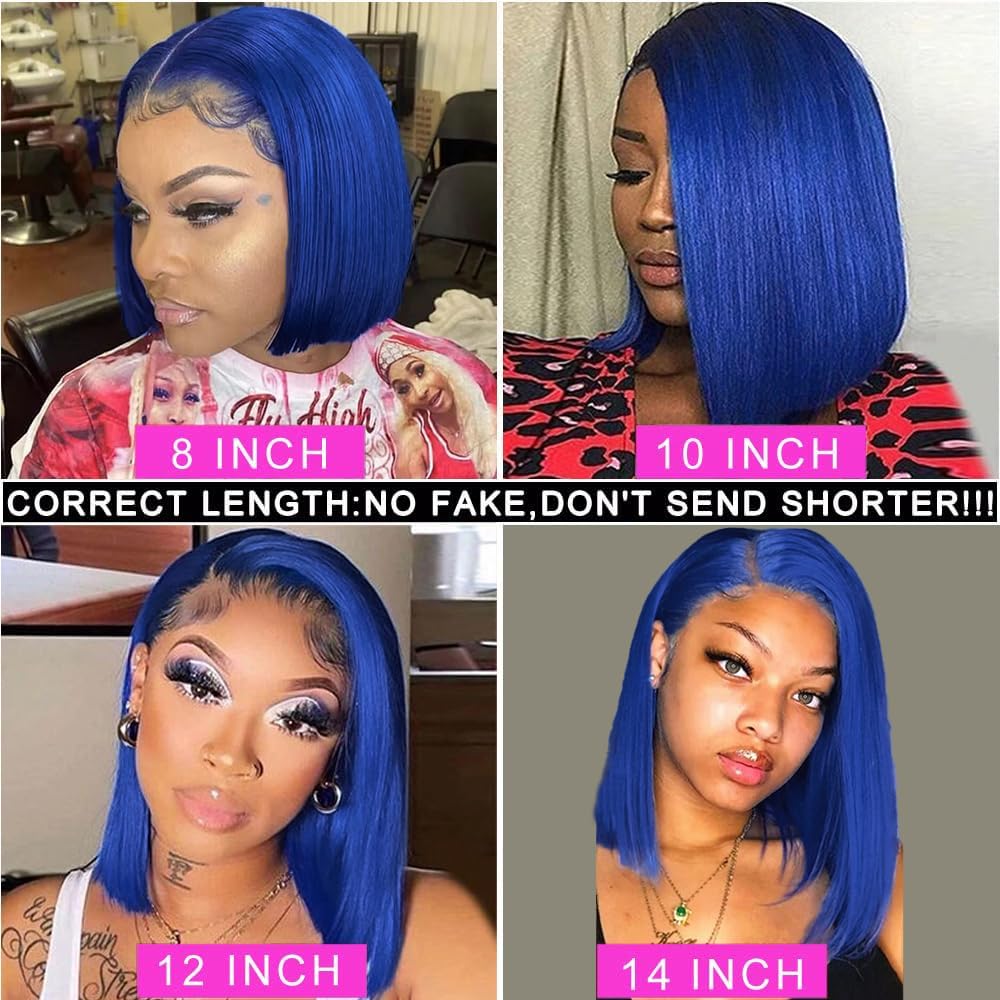 Amazon.com : Pre Plucked 13X4 Straight Glueless Blue Bob Wig  display picture 2
