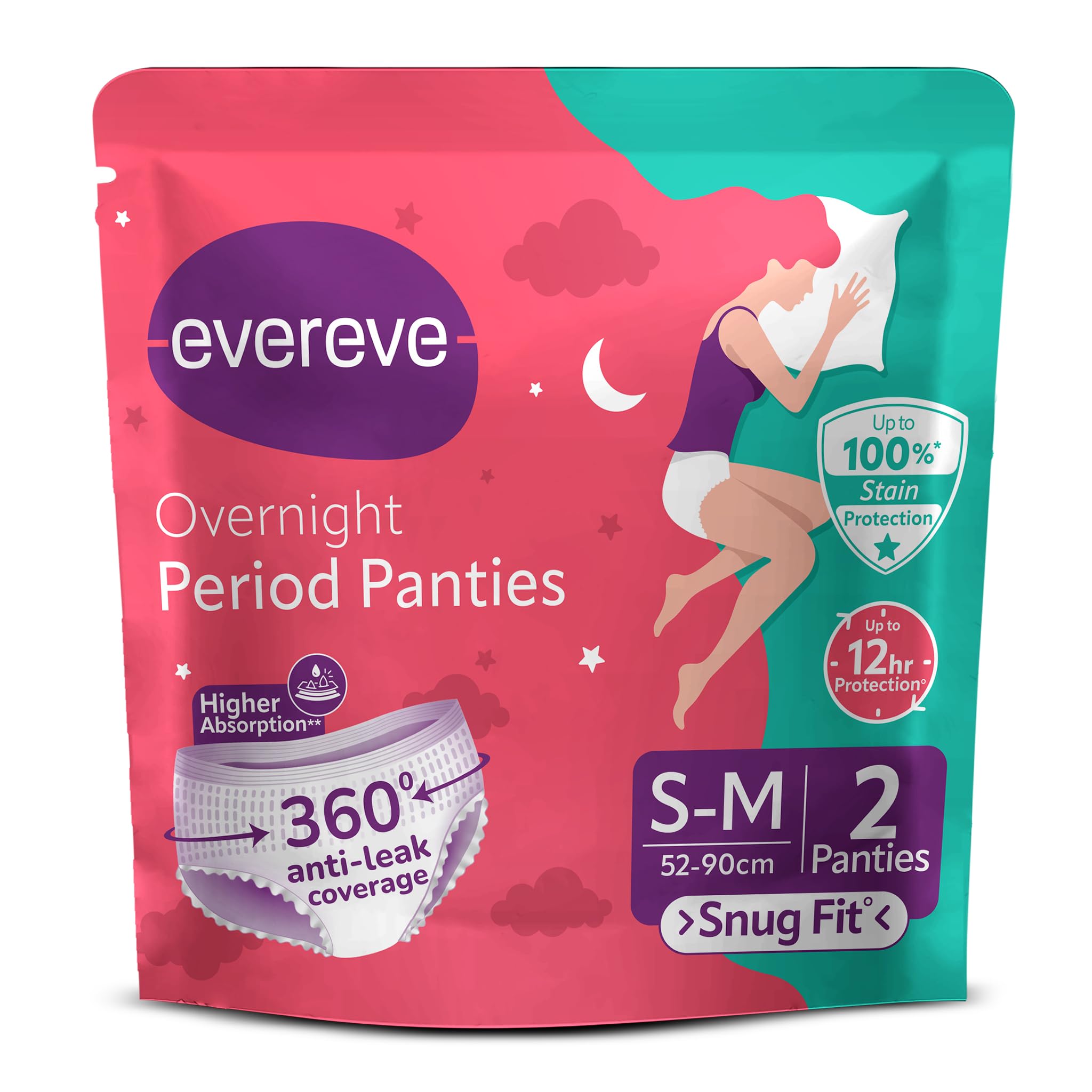 EvereveUltra Absorbent Disposable Period Panties, S-M, 2's Pack, 0% Leaks, Sanitary protection for women & Girls, Maternity Delivery Pads, 360 Protection, Postpartum & Overnight use, Heavy Flow