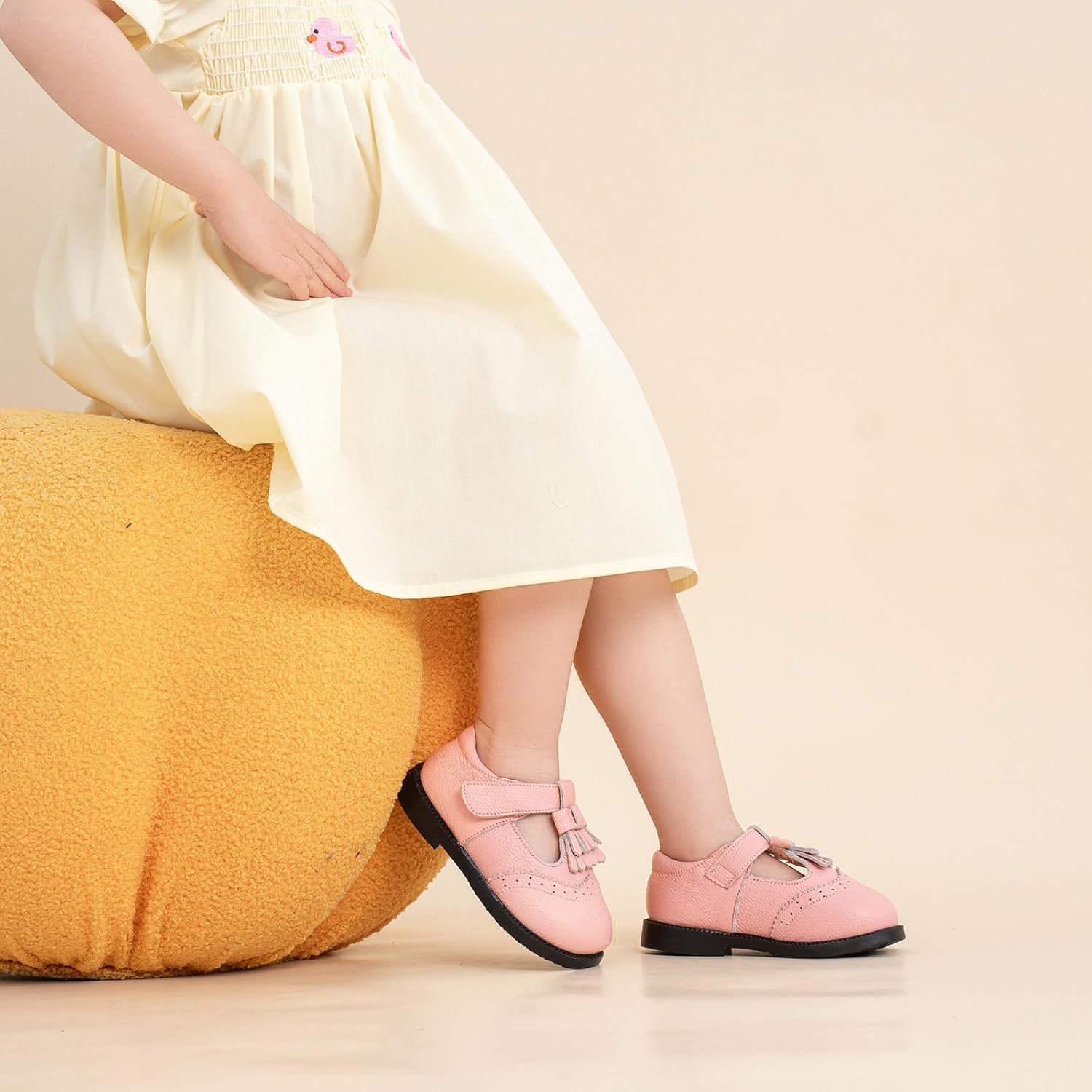 WUIWUIYU Baby Toddler Girls Leather Oxfords Tassel T-Strap Mary Jane Dress Shoes Fringe Soft Flats Wedding Party Casual Walking School Shoes