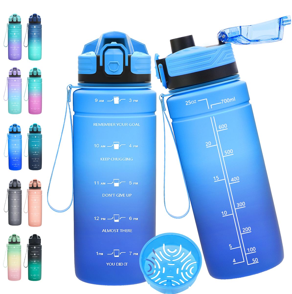 Expansea Trinkflasche 1L/500ml/ 700ml/1500ml Sportflasche, BPA-frei Tritan Trinkflasche Sport Auslaufsicher mit Zeitmarkierung - Wasserflasche für Fitness, Fahrrad, Outdoor, Yoga, Gym, Schule