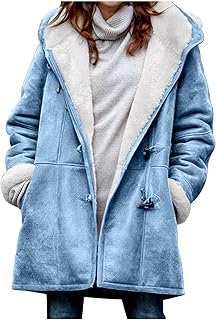 Womens Sherpa Lined Jackets Fashion Winter Fuzzy Fleece Hoodie Sweatshirt Casual Soft Cozy Horn Button Down Coats