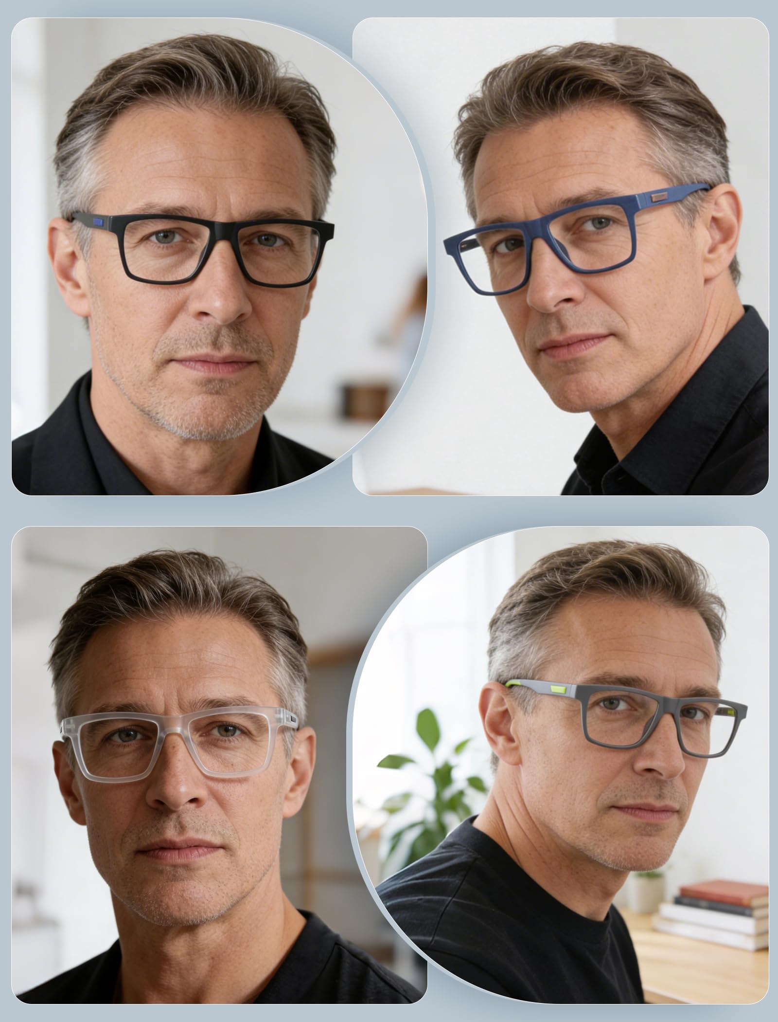 MODFANS Varillas de Goma,Un Pack de 4 Gafas de Lectura Hombres Anti Luz Azul,Lente Clara,Vision Clara,Ligeras Comodas,Colores Mezclados