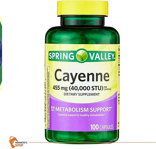 Miniatura 8 de Spring Valley - Cápsulas de cayena de 455 mg (fruta de cayena - 40,000 STU), suplemento dietético, apoyo a base de hierbas + incluye adhesivo