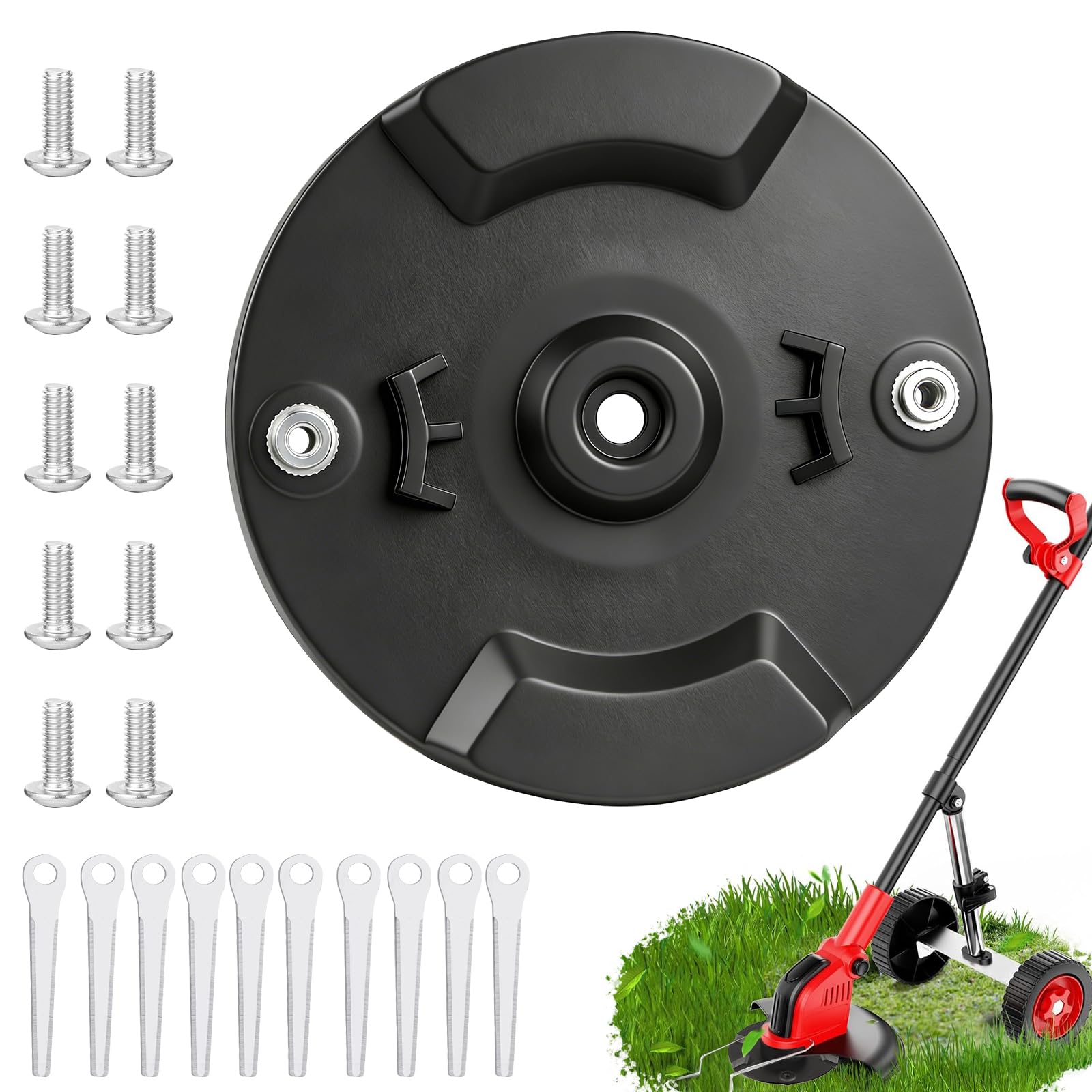 Disco para cortacésped con batería con 10 cuchillas de acero inoxidable, 8 tornillos de acero inoxidable, disco de corte de repuesto, soporte universal compatible con E-inhell | G-ardol |