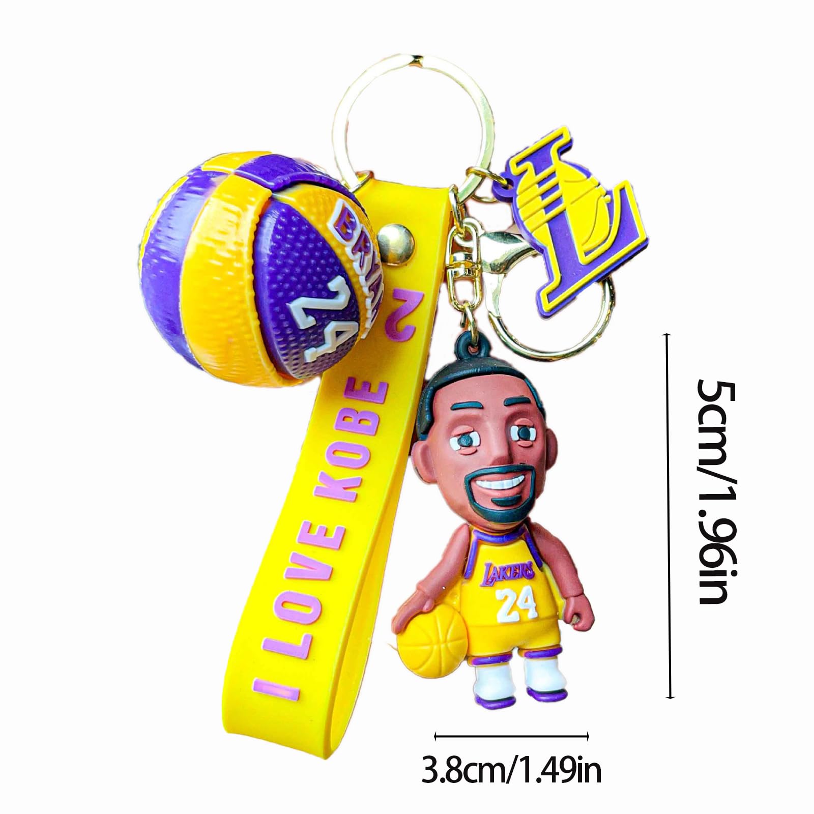 Lakers Gamer Brelok, Brelok 3D Kreskówka Silikon, Brelok do Koszykówki Lakers, Na Pamiątkę, Ozdoby Plecaka, Koszykówka Fani, Żółty, 5 cm x 3.8 cm/1.96in x 1.49 in