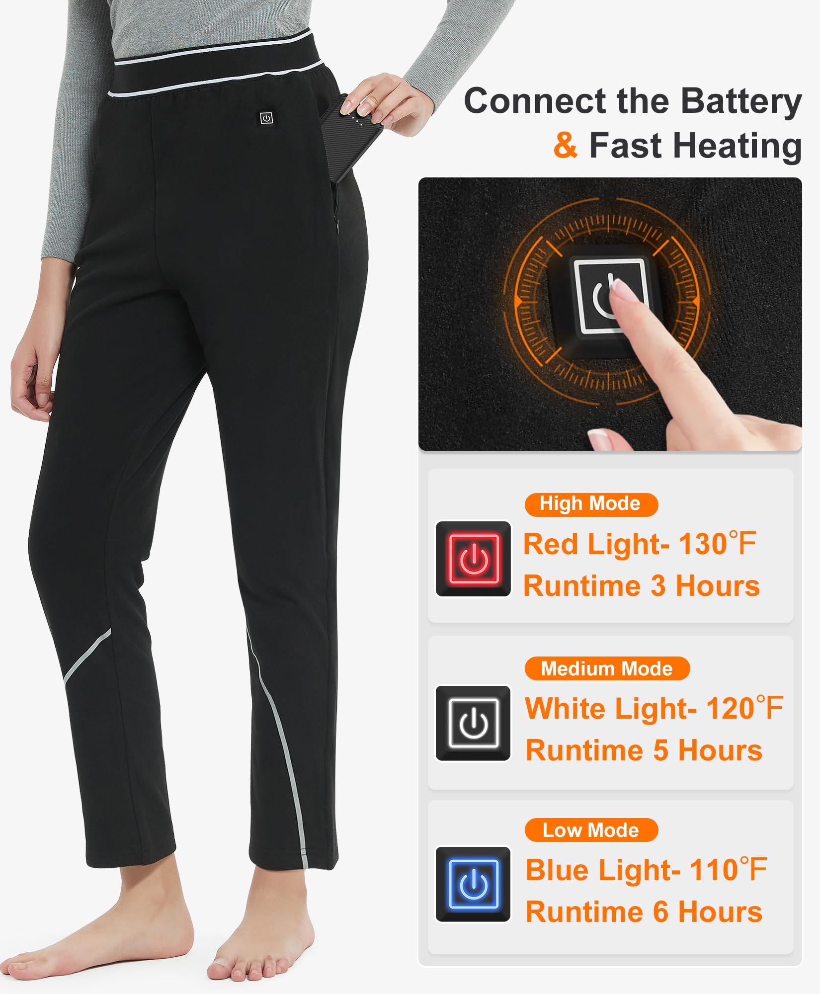 FERNIDA Women's Heated Pants with Battery Pack 7.4V Heated Long Johns Pants Heated Leggings for Outdoor Running Skiing Black