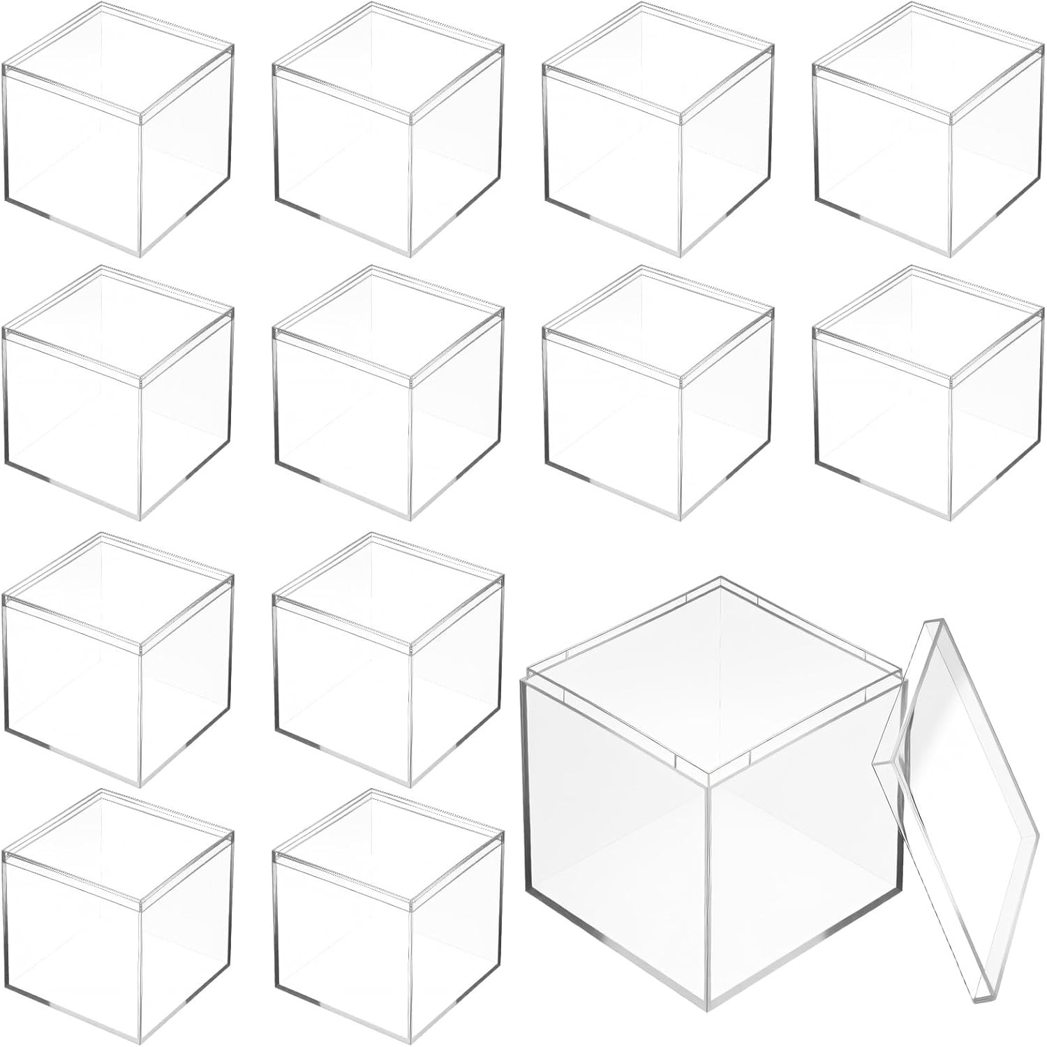 12Pcs Clear Acrylic Box with lid 4 x 4 x 4 Inch Small Acrylic Box Plastic Square Cube Decorative Storage Boxs Mini Acrylics Containers Display Boxes Display Case Container for Candy Jewelry Tiny Items