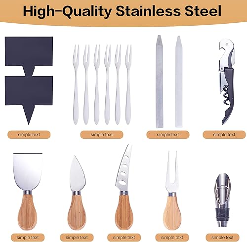 Miniatura 5 de Juego de tabla de queso de bambú y cuchillos, charcutería de madera, vino, carne, queso con cajón deslizante para cubiertos, 4 cuchillos de acero