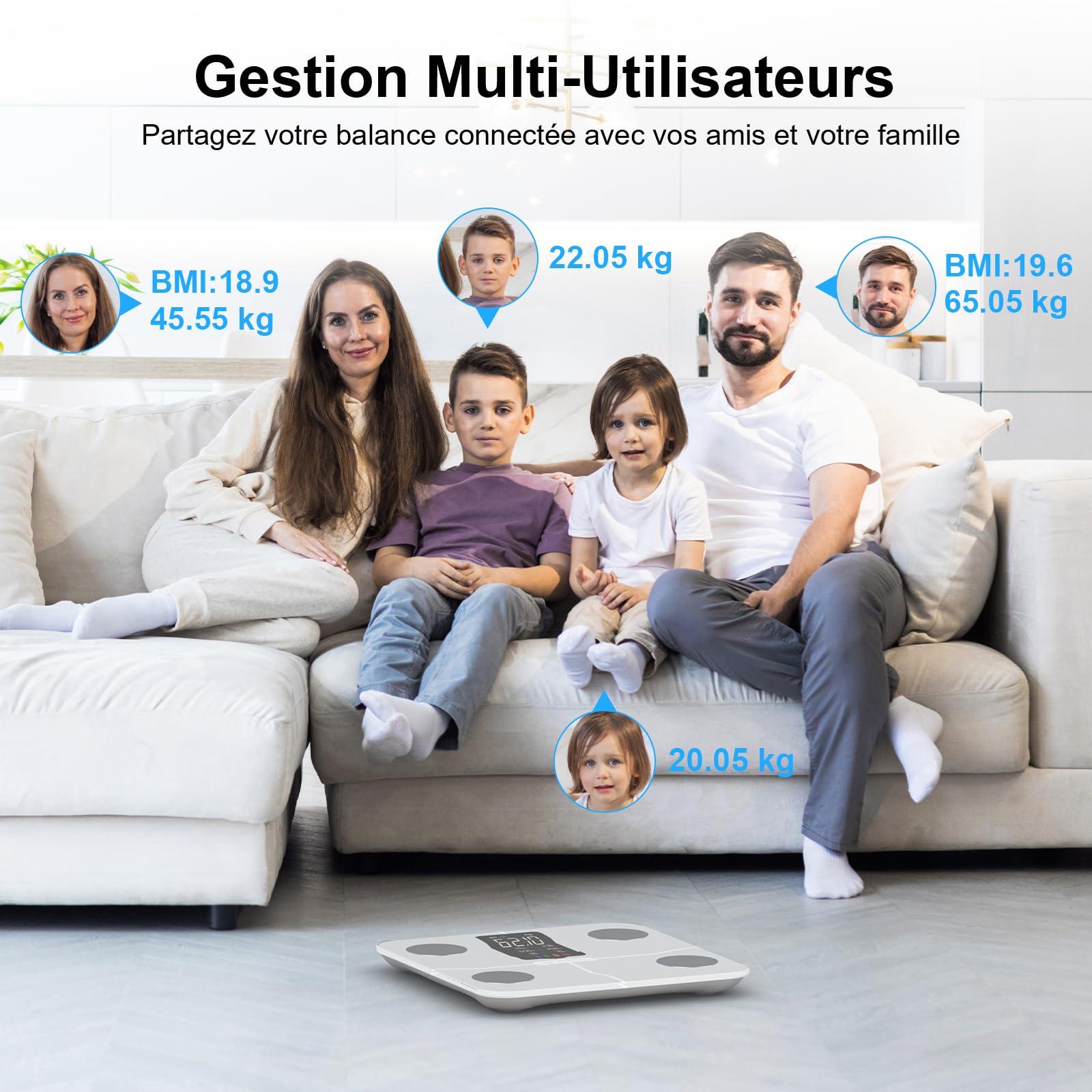 Healthkeep Balance Connectée Impédancemètre Pèse Personne avec Affichage VA 15 Données Corporelles Fréquence Cardiaque Max. 180kg/400lb Blanc