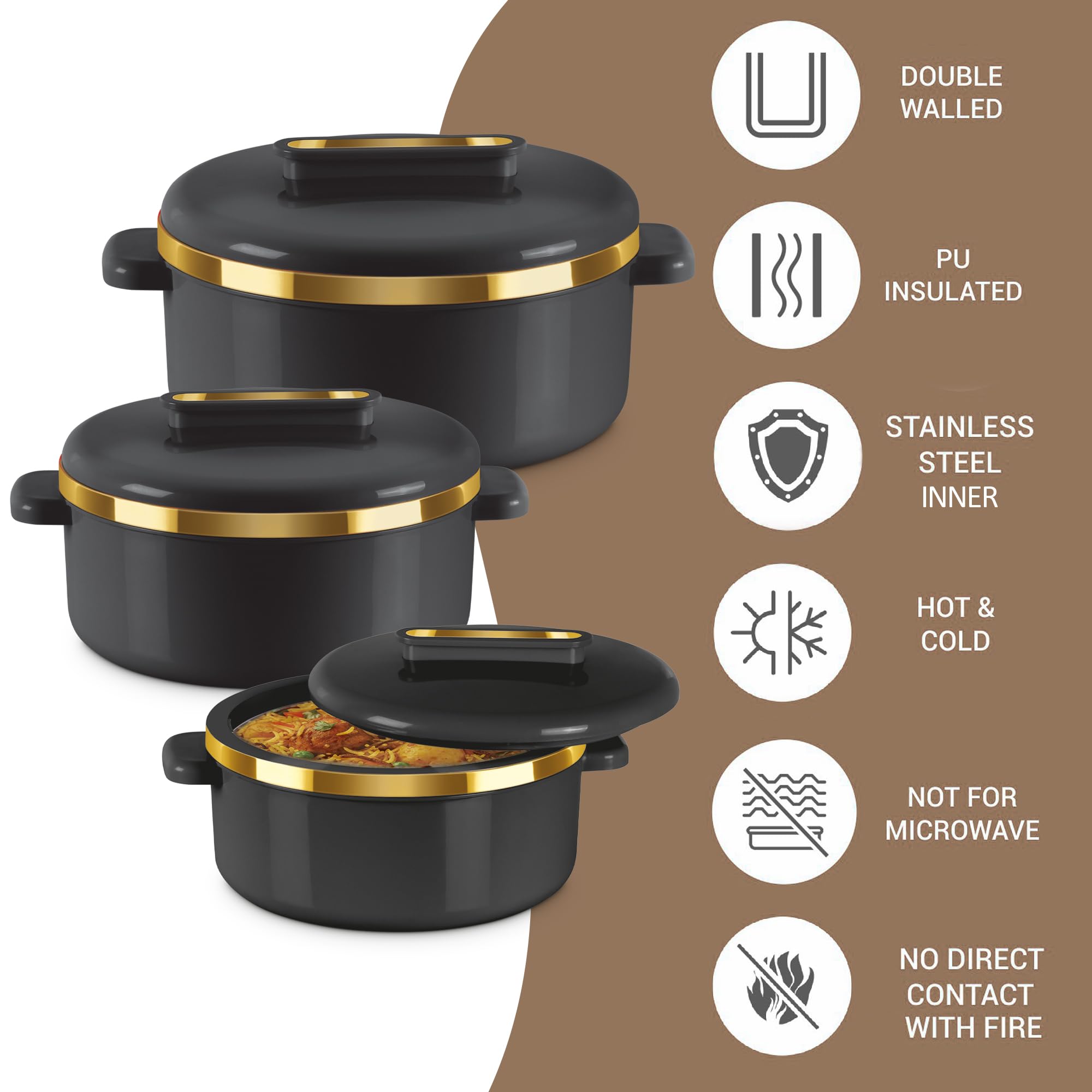 MILTON Lot de 3 cocottes isothermes avec couvercle 2,1/1,5/1 pinte – Bol de service thermique pour soupe/salade – Récipient à aliments chauds en acier inoxydable – Meilleur cadeau pour les mamans