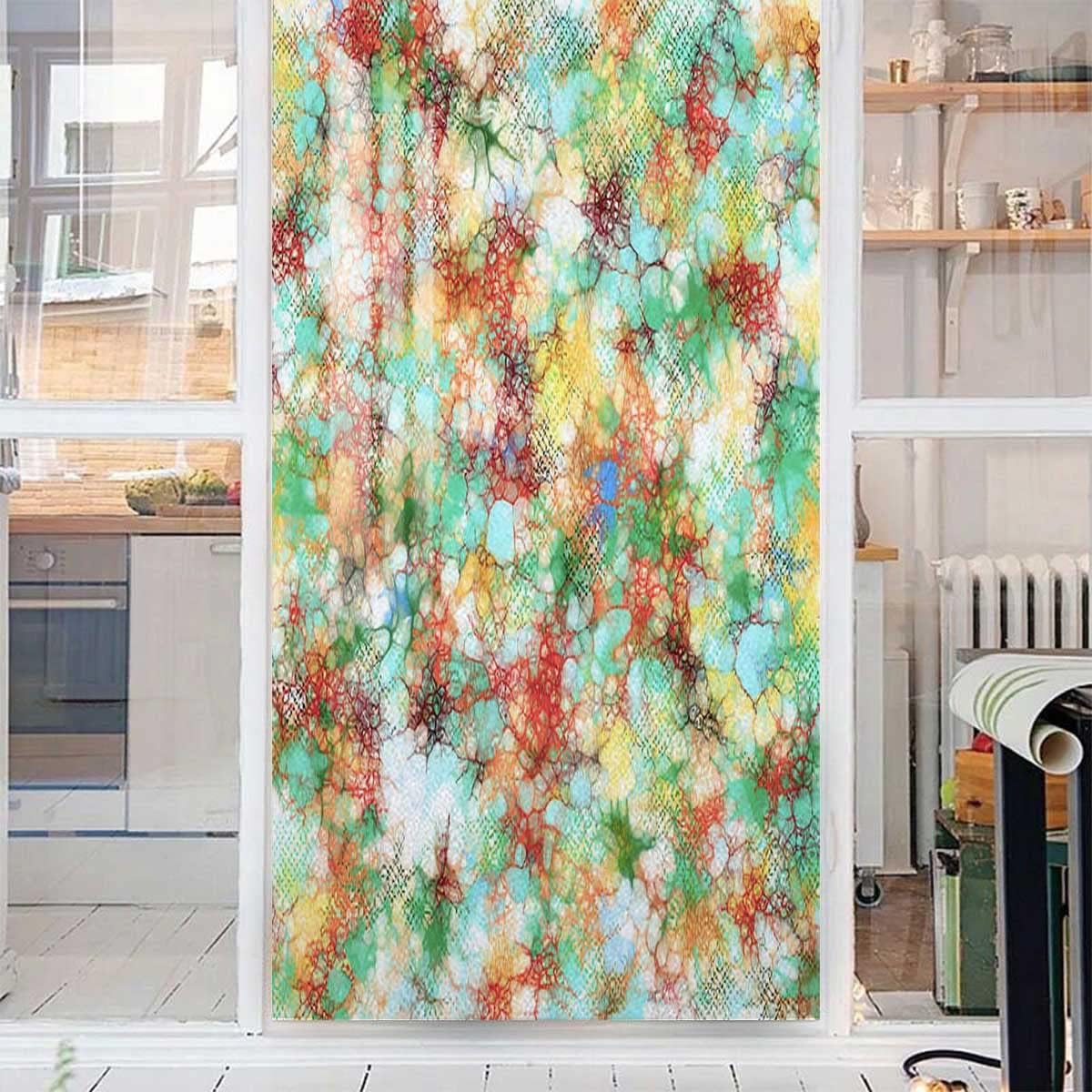 Frosted Window Privacy Film Blackout Static Cling Removable Window Film Sun Blocking Anti UV Glass Film for Home Sliding Door Acrylic Texture with Marble Pattern Multicolored 23.6Wx59L-inch