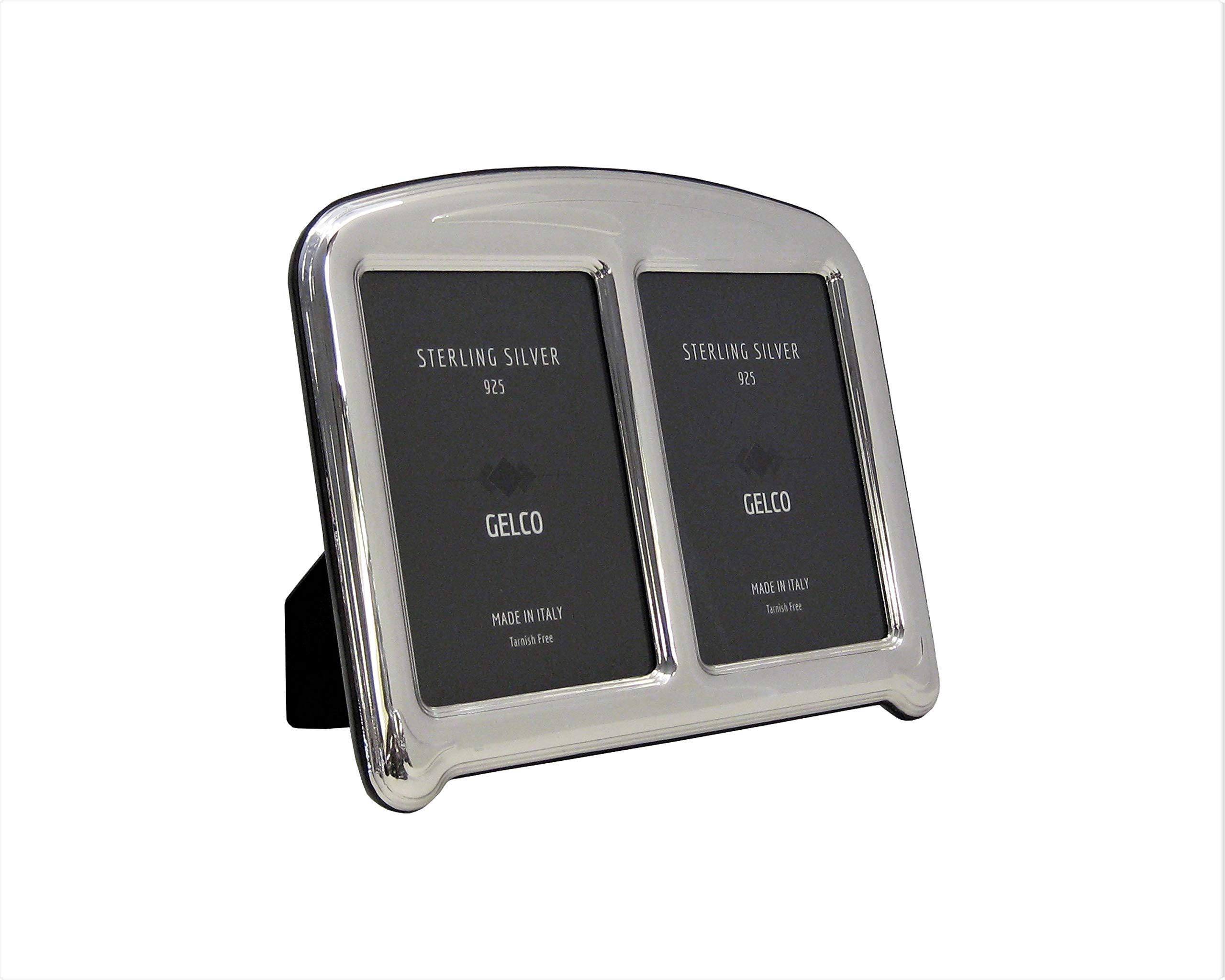 Italian 925 Sterling Silver & Wooden Back Glossy 4x6 Double Picture Frame