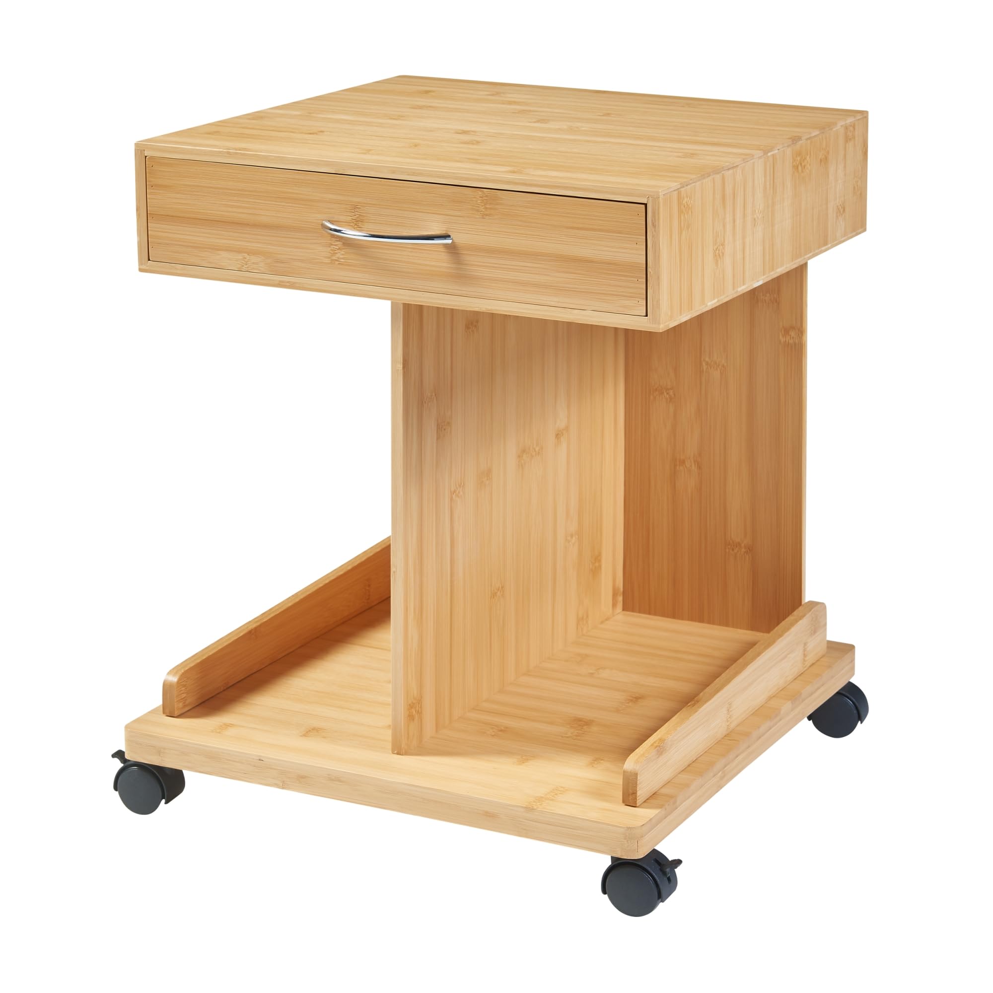 [en.casa] Beistelltisch mit Rollen Jokkmokk Rolltisch Abstelltisch mit Schublade Bambus Nachttisch auf Rollen 56,5 x 43 x 43 cm Wohnzimmertisch Sofatisch