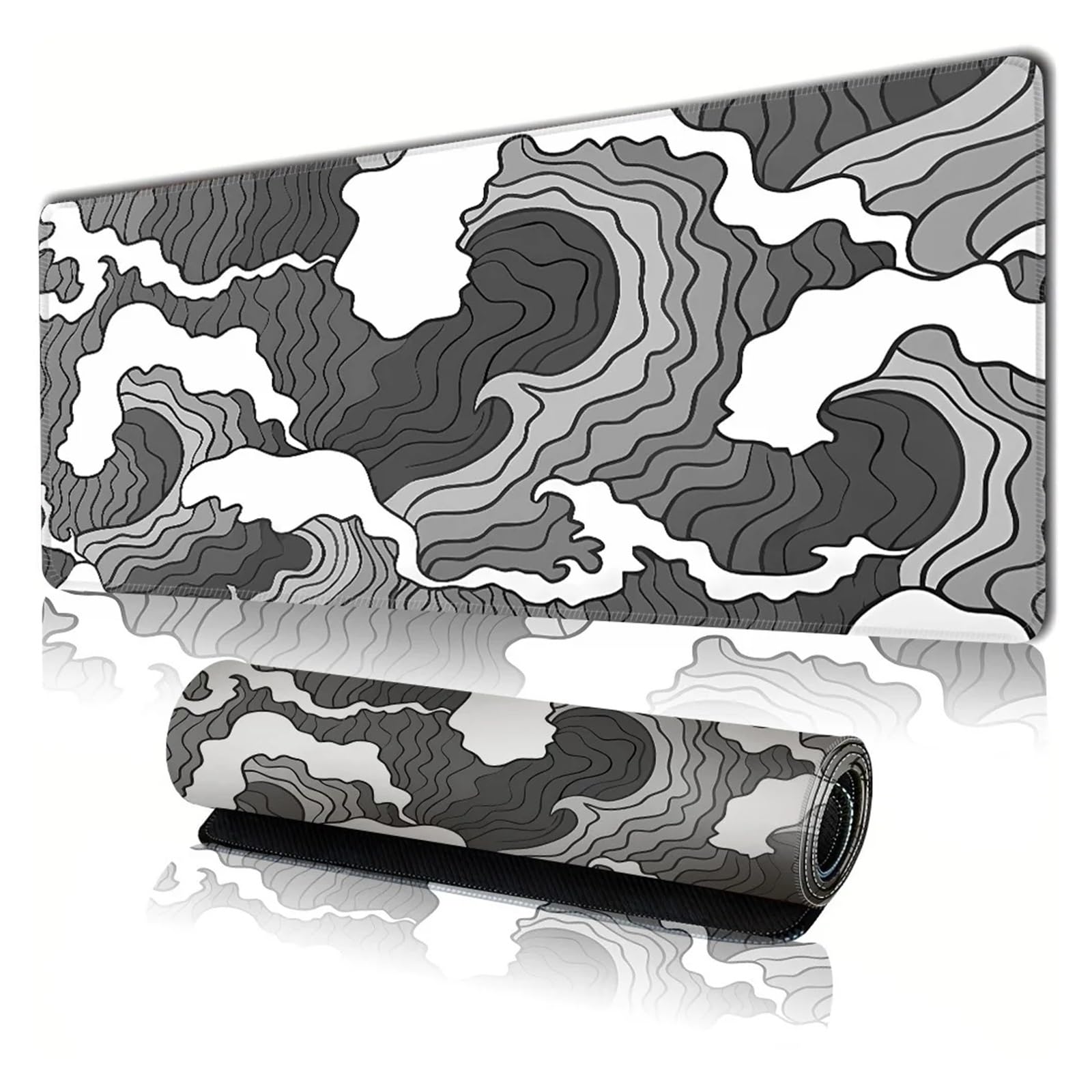 Tappetino for mouse professionale for e-sport, base in gomma antiscivolo, bordi bloccabili, accessori for tastiera da gioco con grafica al tratto nera(1000X500X4MM)