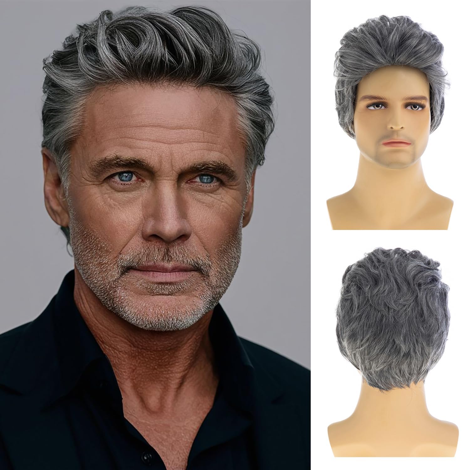 Dsimeig kurze graue Perücke für Männer synthetische Hitzebeständige Halloween Cosplay Haarperücke