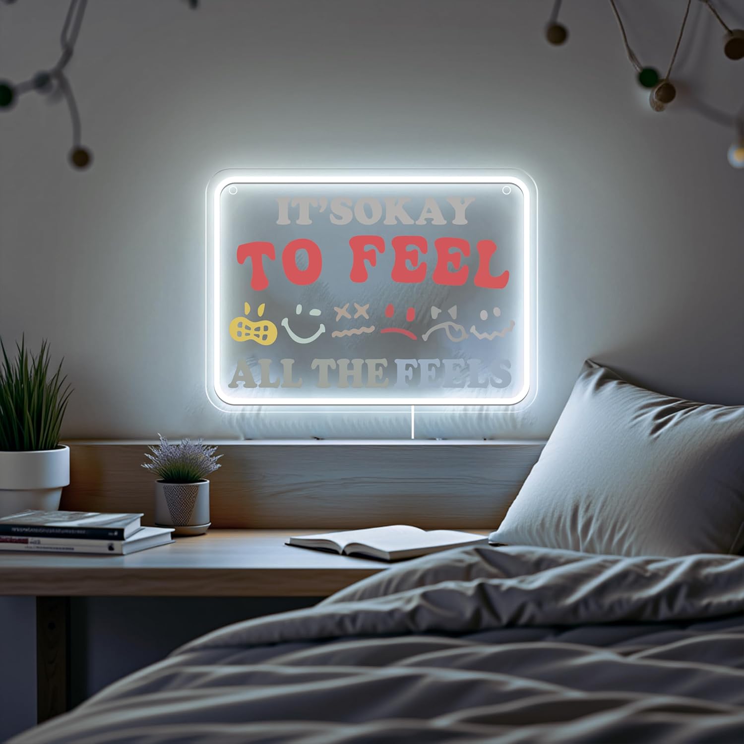 It's Okay to Feel All the Feels Neon Sign Emotional Wellness Wall Art Multi-Color Motivational Decor Teen Room Dorm Light,Classroom Wall Decoration USB Powered