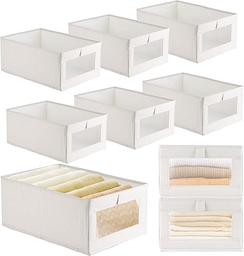 Paquete de 8 organizadores y almacenamiento de lino para armario, contenedores plegables con ventana transparente, cestas de lino para armario