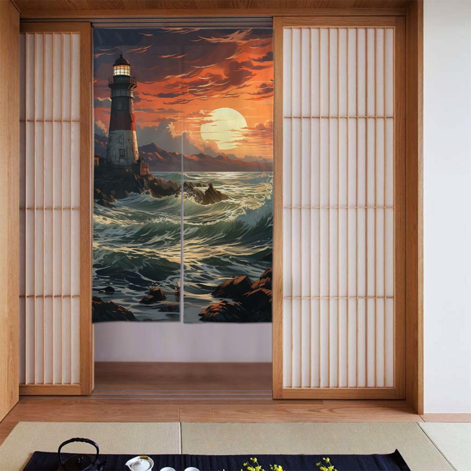 FekiLoot Lighthouse Door Curtain for Doorway Privac,Personalized Blackout Kitchen Curtains Window Treatment 2 Panel Door Curtain Tapestry Hanging Room Divider Home Decor 34"X 56"