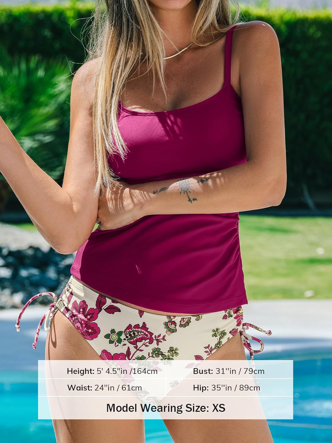 CUPSHE Women's Tankini Sets Two Piece Swimsuit Scoop Neck Ruched Adjustable Straps Drawstring Mid Rise - Image 5