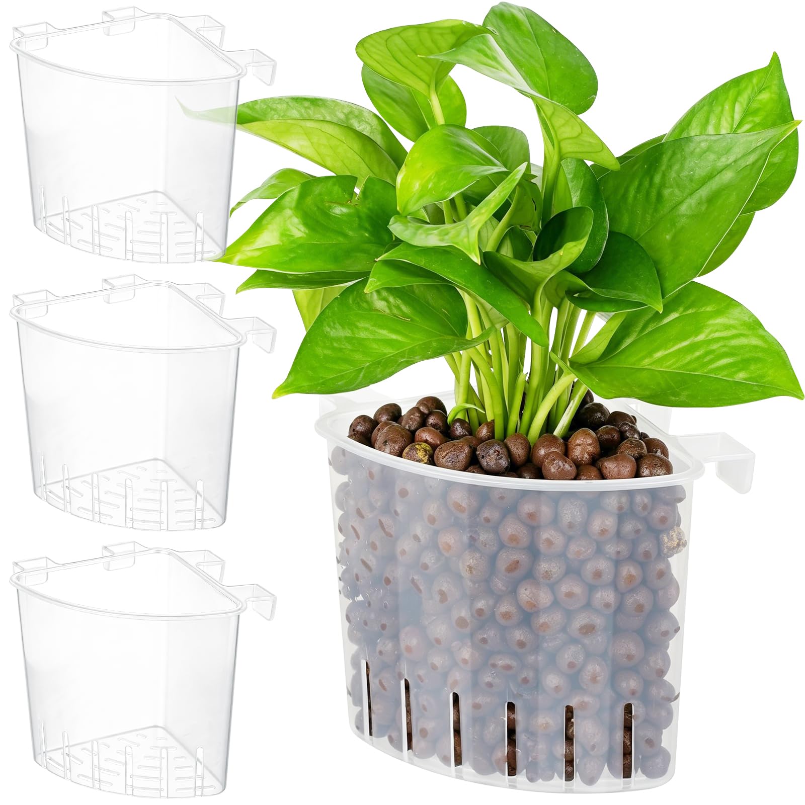 Photo 1 of Borlech 2026 Latest Model Large Aquarium Corner Planter Hanging Plant Holder for Fish Tank Aquaponic Plant Cultivation and Aquascape Accessories Decorations (4 Pack) Transparent