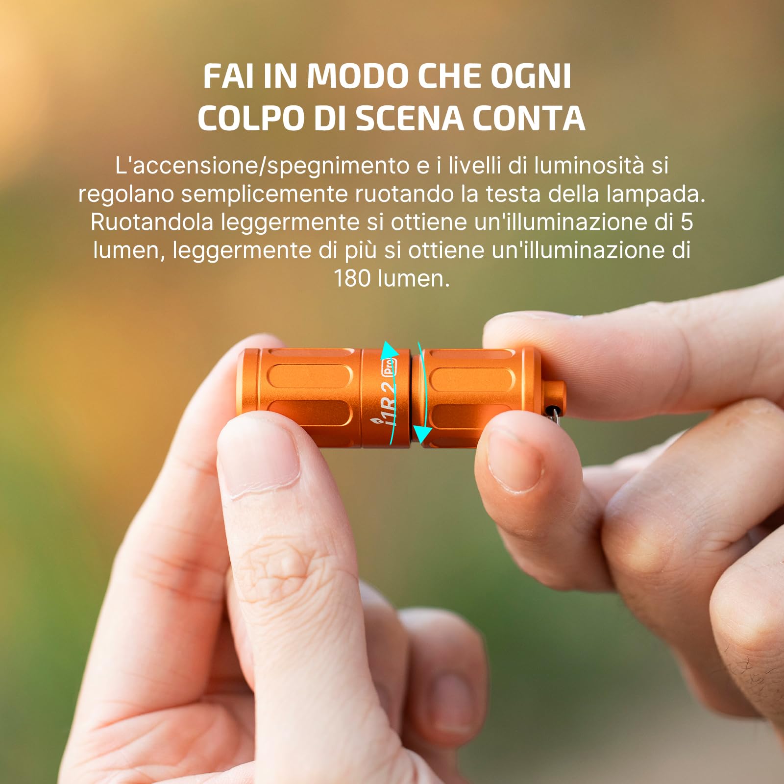 OLIGHT I1R II Pro - Mini Torcia Portachiavi Ricaricabile USB-C, 180 Lumen, Impermeabile