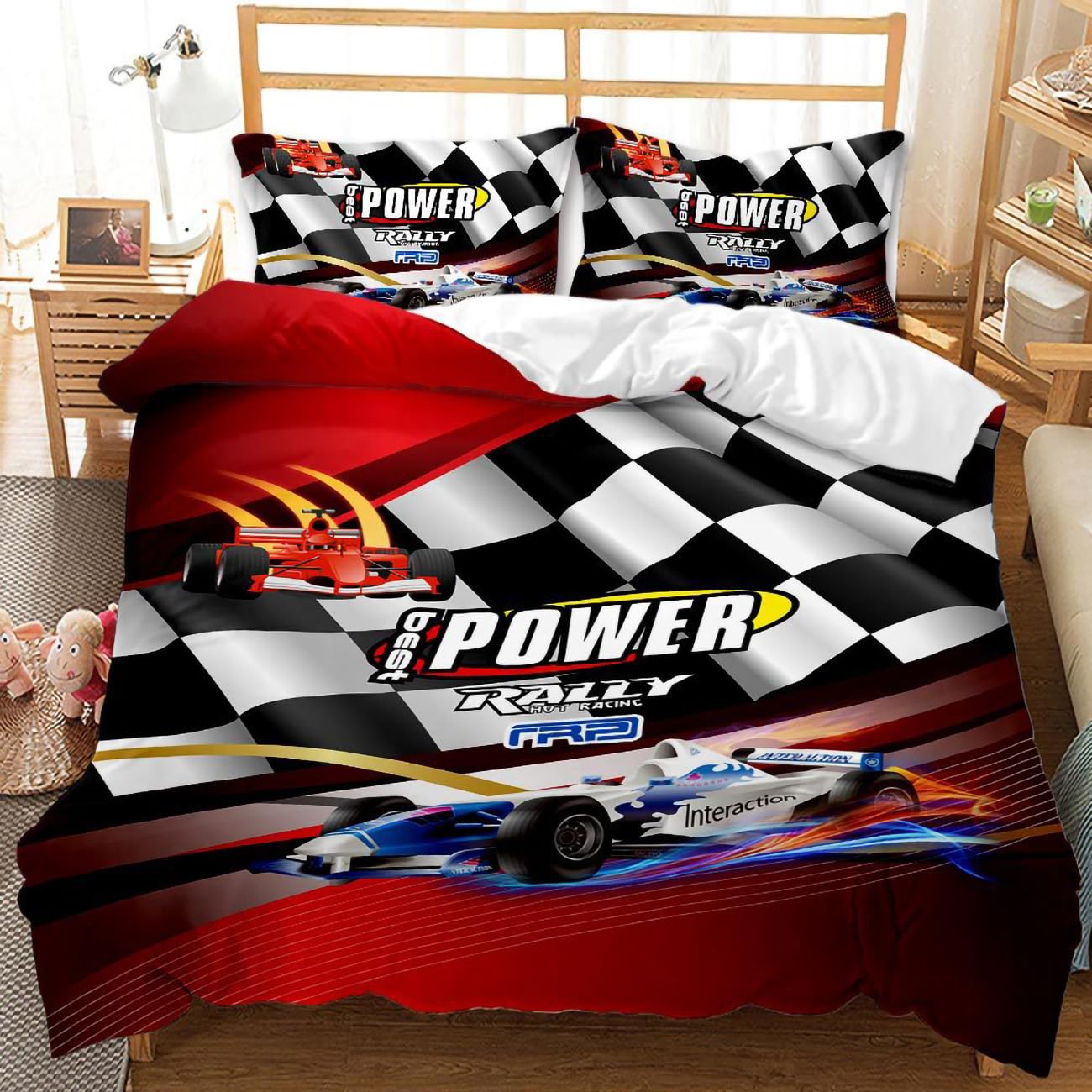 ZZTBQ Kids Single Bed Duvet Cover and Pillow Case Set Race car Racing Car Speed Sports Car Kids Single Bedding for Boys and Girls 135 x 200 cm
