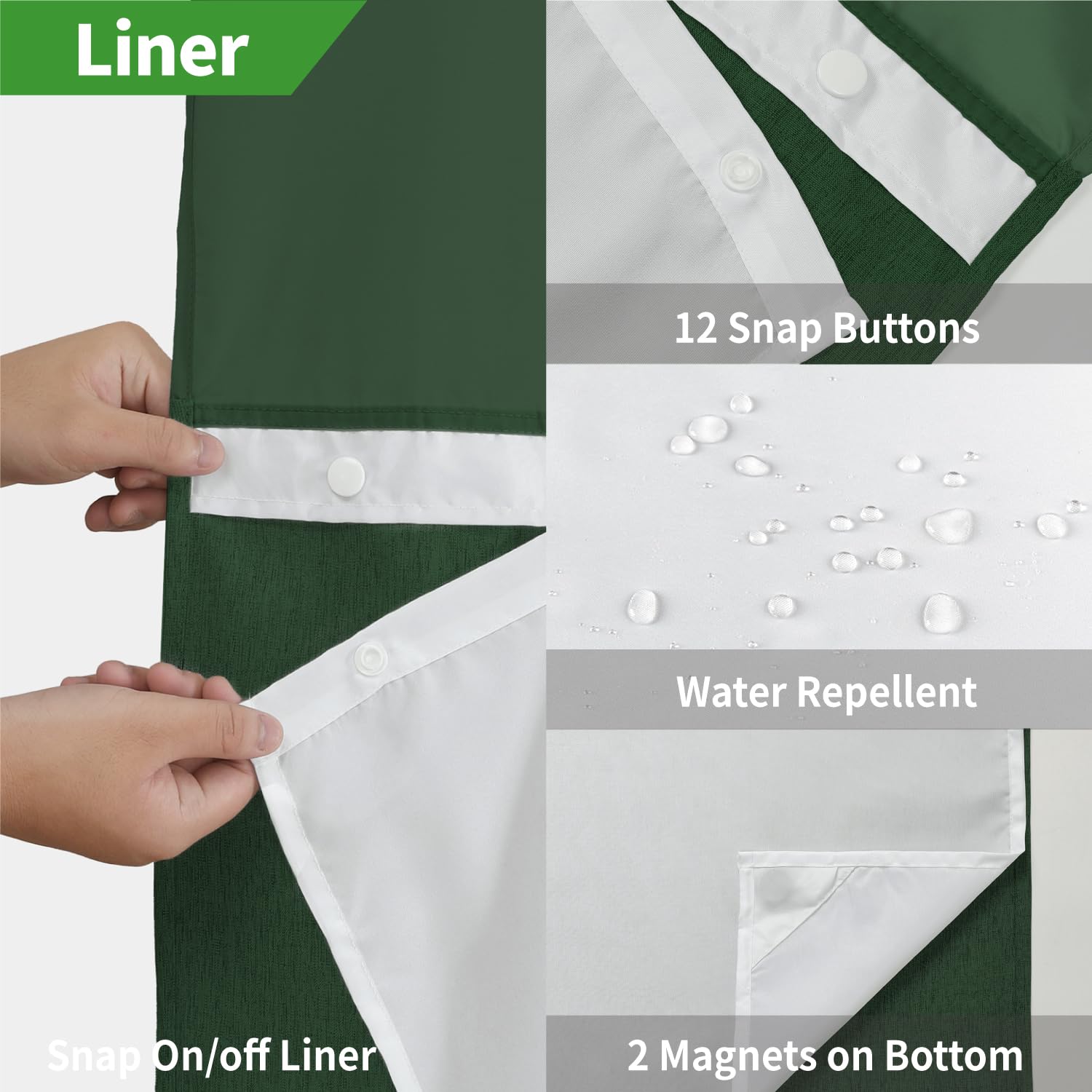 eachope Juego de cortina de ducha con textura de lino sin necesidad de ganchos con forro de tela a presión, cortinas de ducha de lujo para hotel y decoración de baño con ventana superior de malla