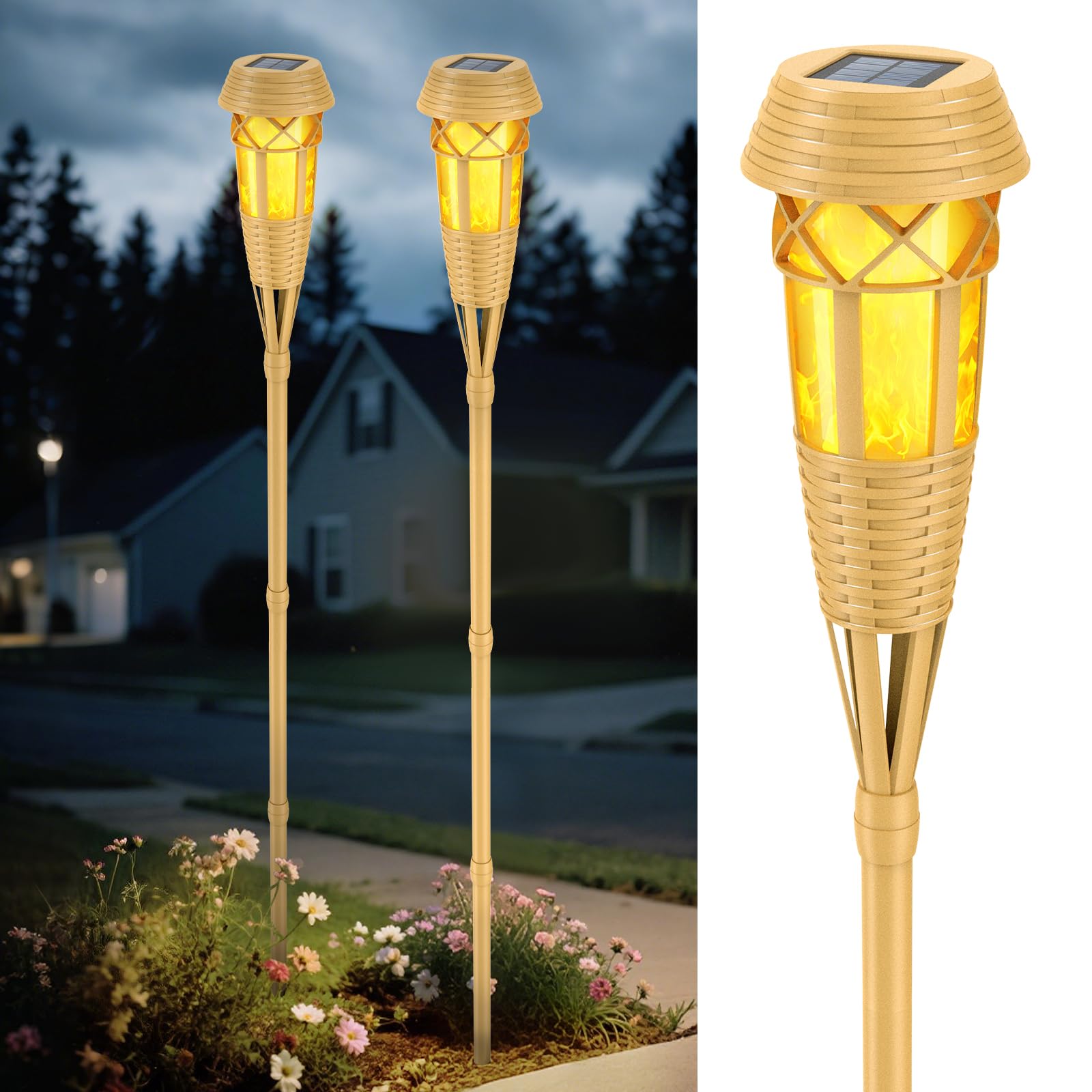 Solar Außenleuchten - Solar Fackel Lichter mit flackernder Flamme für Garten Dekor, Wasserdichte Solar Gartenleuchten, Outdoor Terrasse & Weg Hof Dekorationen mit Flammenfackeln - 2 Pack