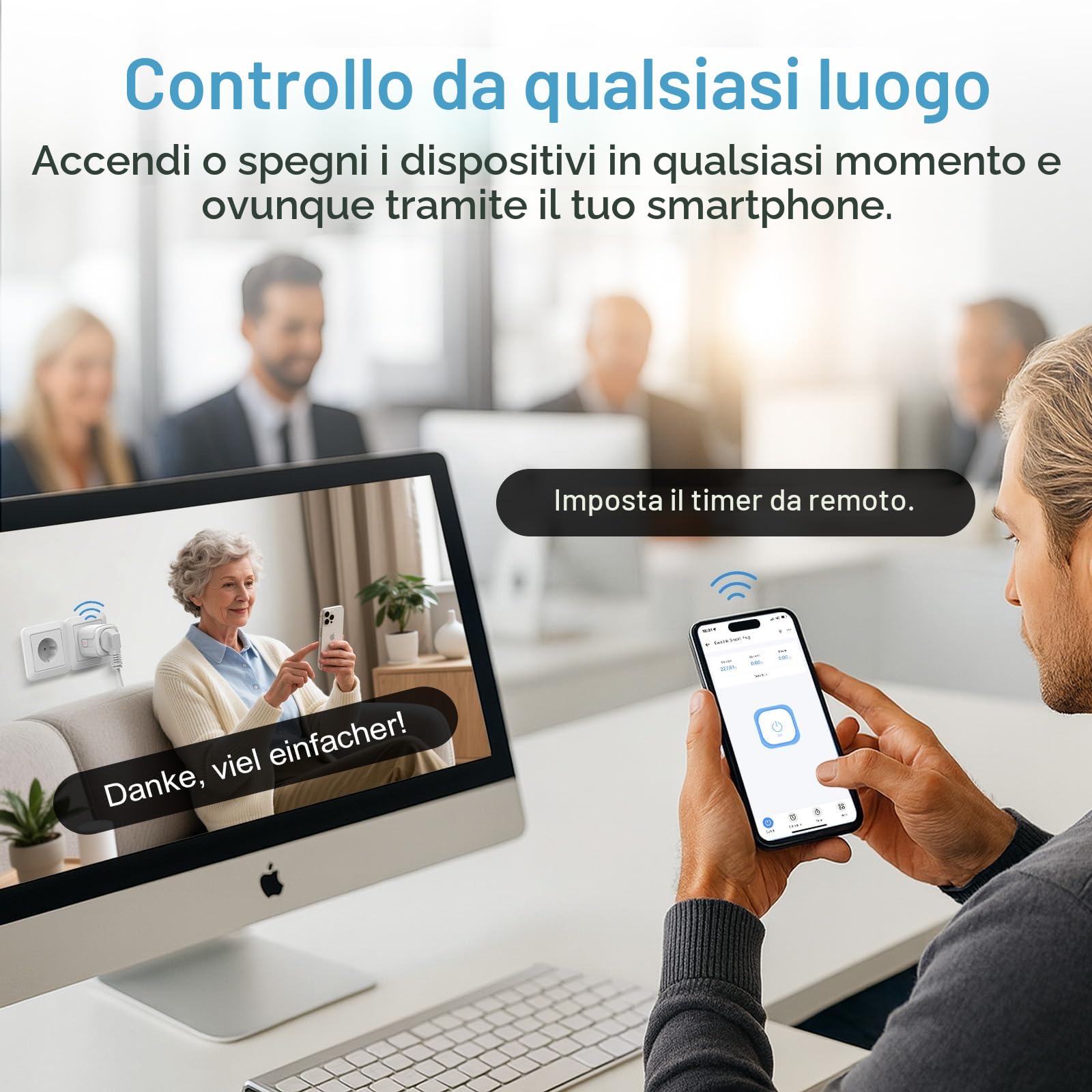 SURFOU Presa Smart, 16A Intelligente Plug Compatibile con Alexa e Google Home, Controllo Vocale, 2.4GHz WiFi Accesso Remoto, Nessun Hub Necessario, Monitoraggio del Consumo Energetico
