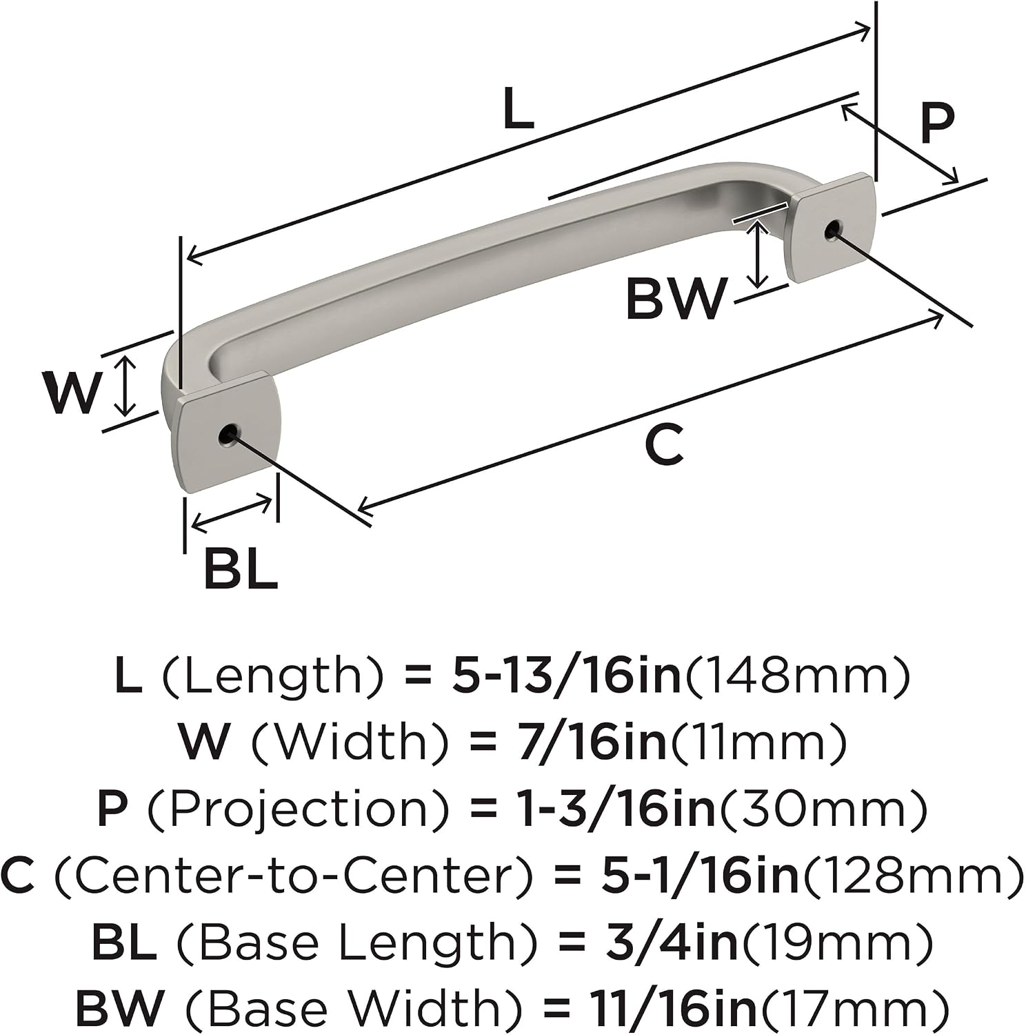 Amerock | Cabinet Pull | Satin Nickel | 5-1/16 inch (128 mm) Center-to-Center | Surpass | 1 Pack | Drawer Pull | Cabinet Handle | Cabinet Hardware