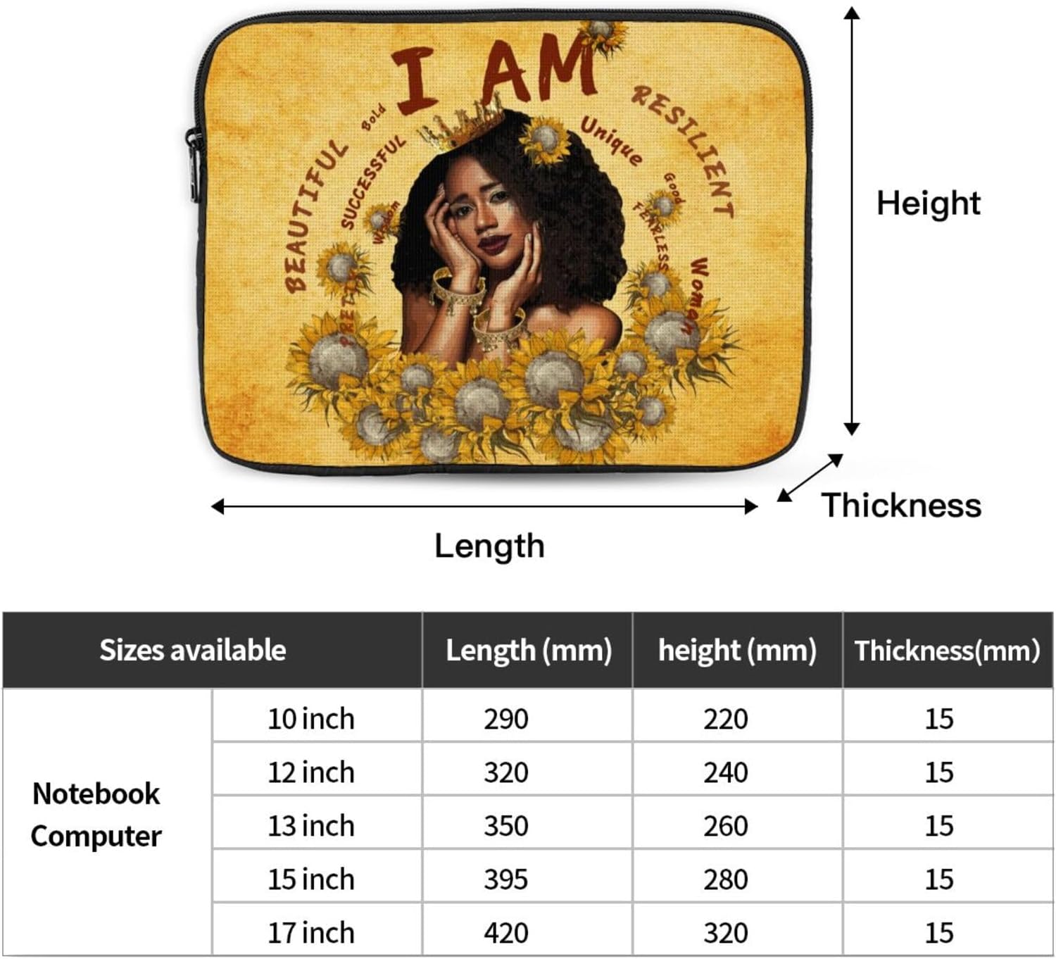 African Girl Laptop Sleeve Case for Men Women 13 inch Waterproof Oxford Cloth Laptop Sleeve Bag Suitable for Most Ipads and Laptops Notebook Computer Pocket Tablet Traveling Carrying Simple Case image 2