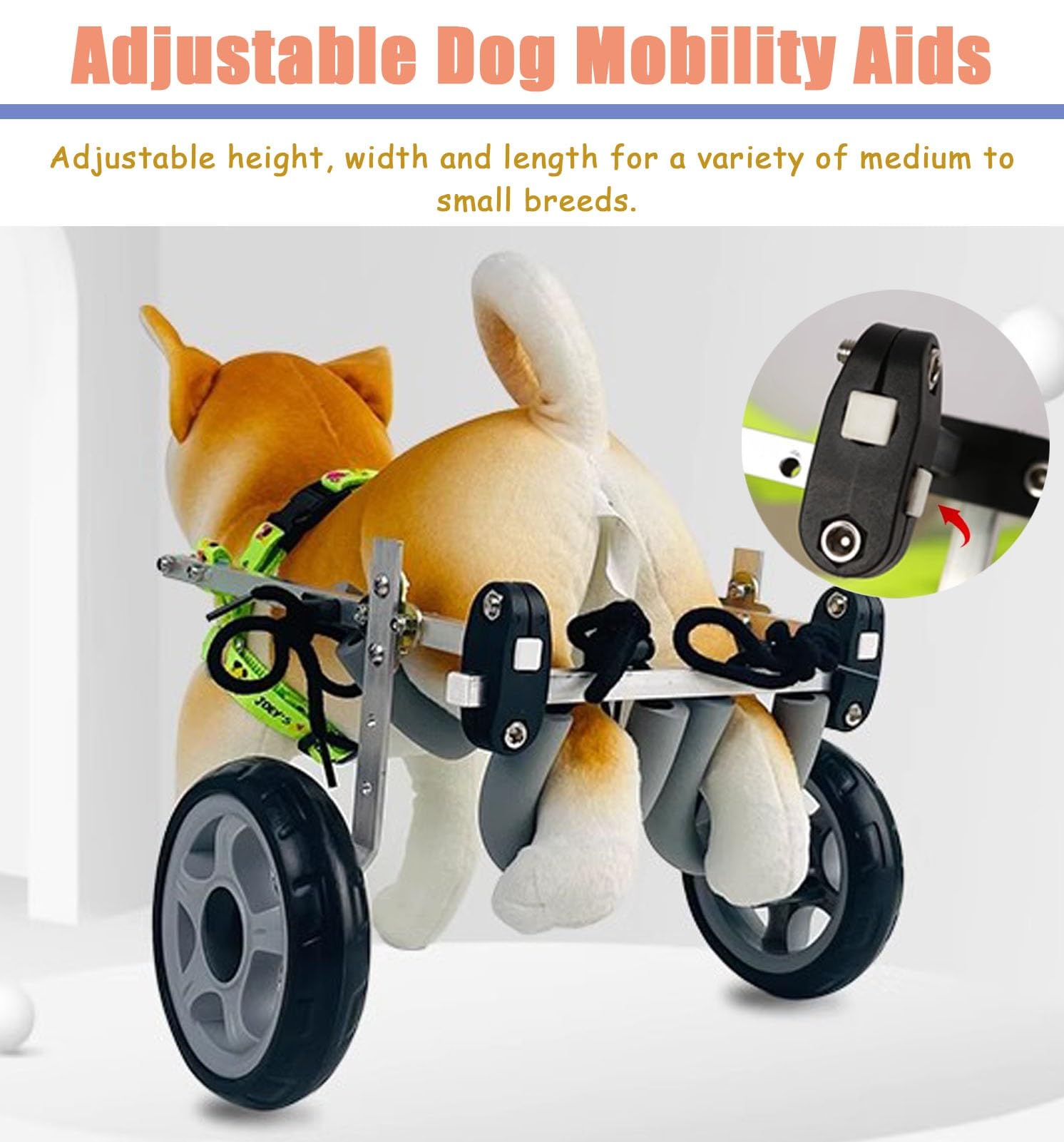 Carrello Cani Disabili Xxs/ Xs/ S Carrozzina per Gatti per Zampe Posteriori, Quattro Ruote Ausili per La Mobilità per Artrite Canina per Riabilitazione, Carrello Portatile per Tutore per Gamba Debole(