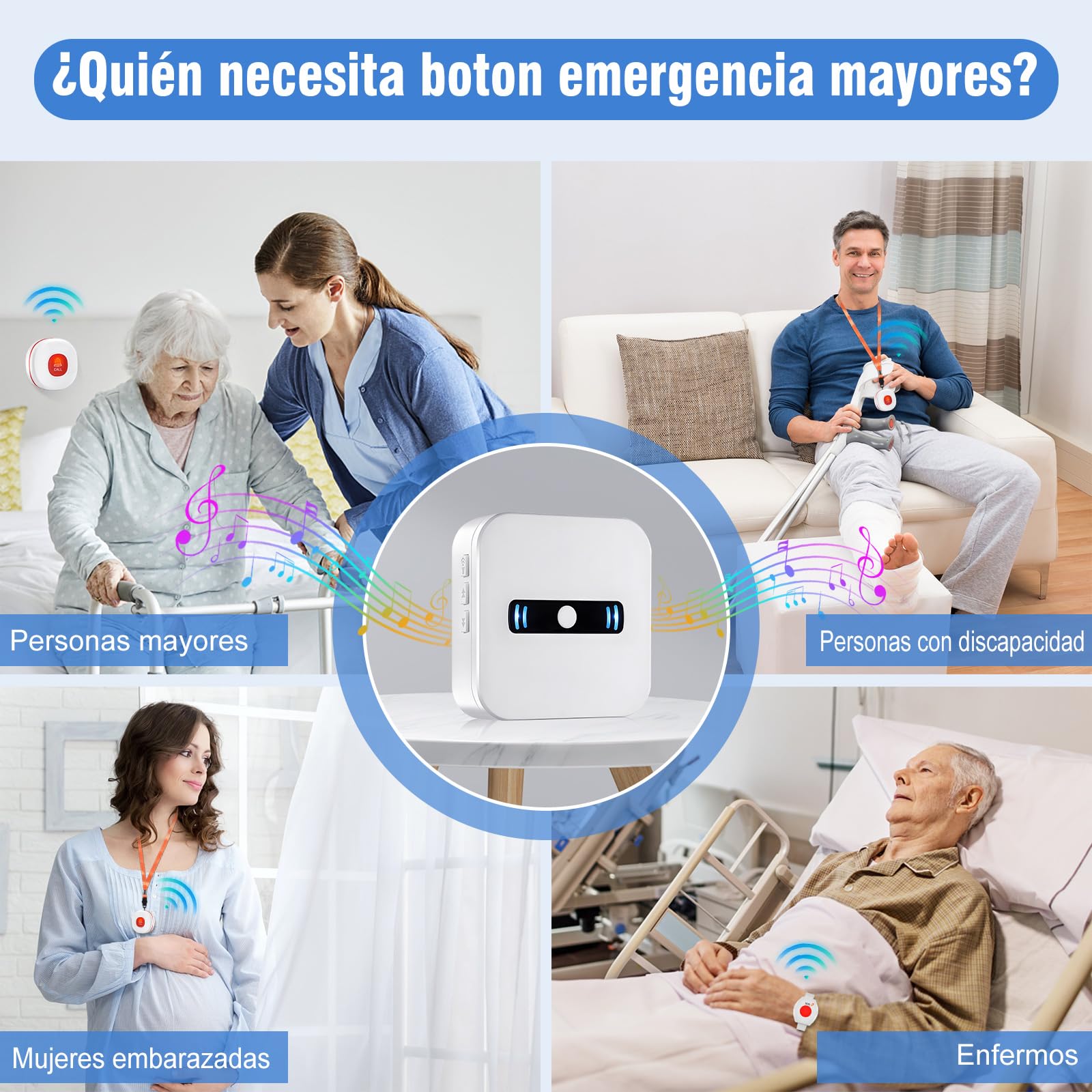 Daytech Avisador Personas Mayores,Boton Emergencia Ancianos,El Boton Llamada Emergencia es Adecuado para Familiares Que Necesitan ser Atendidos en Casa(1Receptor + 1 Botón + 1 Pulsera)