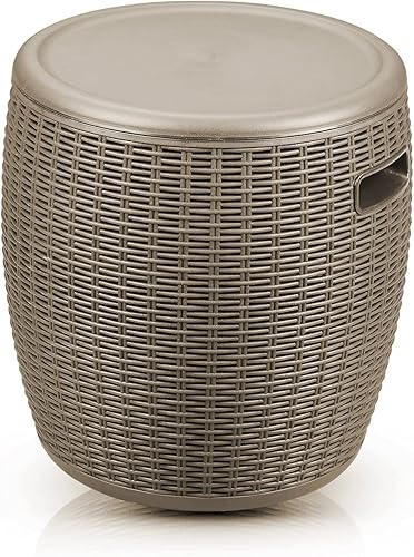 Miniatura 7 de DOIT Mesa enfriadora para exteriores para patio y terraza, mesa de mimbre resistente a todo tipo de clima, con tapa, asas laterales y tapón de