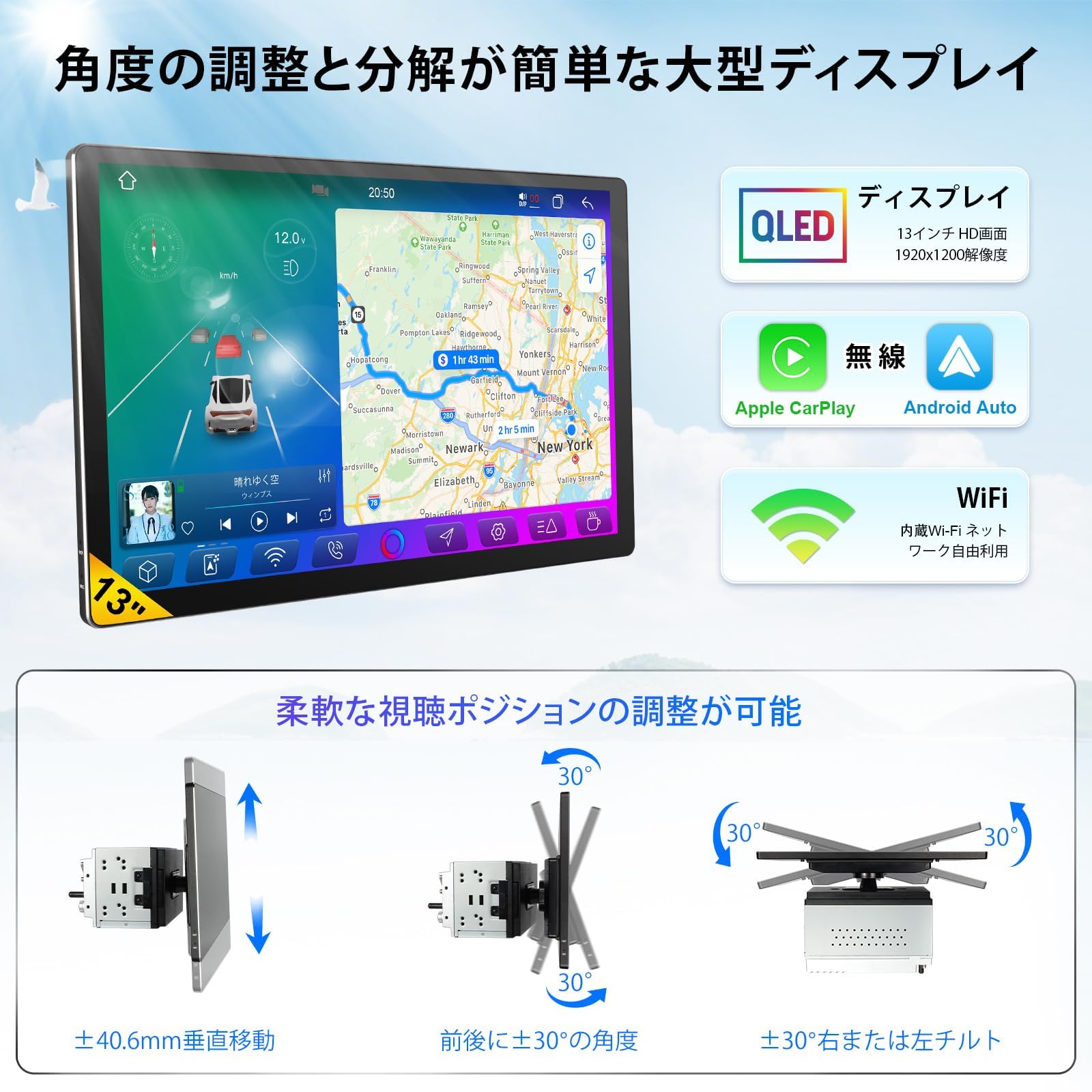 Amazon.co.jp: Cogamichi 2DIN 13インチ【最大8コアUIS7870 Pro 12+
