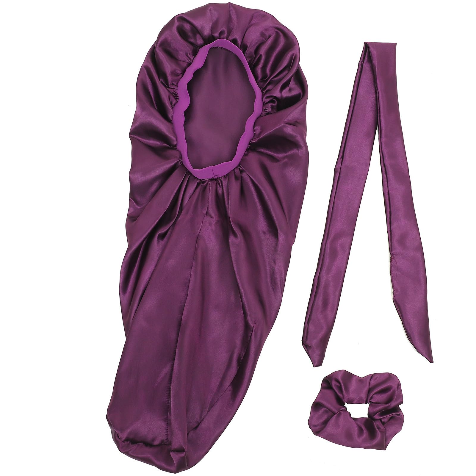 Toyvian Bonnet de Nuit Bonnet Long Élastique Confortable pour Cheveux Bouclés en Satin Protège les Cheveux Pendant le Sommeil Tâches Ménagères, Couleur Pourpre