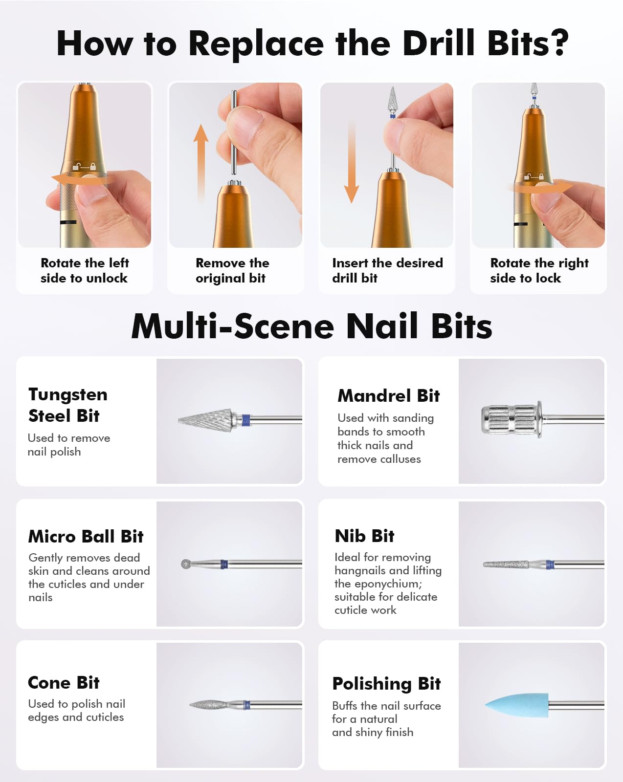 HOMEASY Rechargeable Nail Drill 40000RPM with Bits and HD LCD Screen