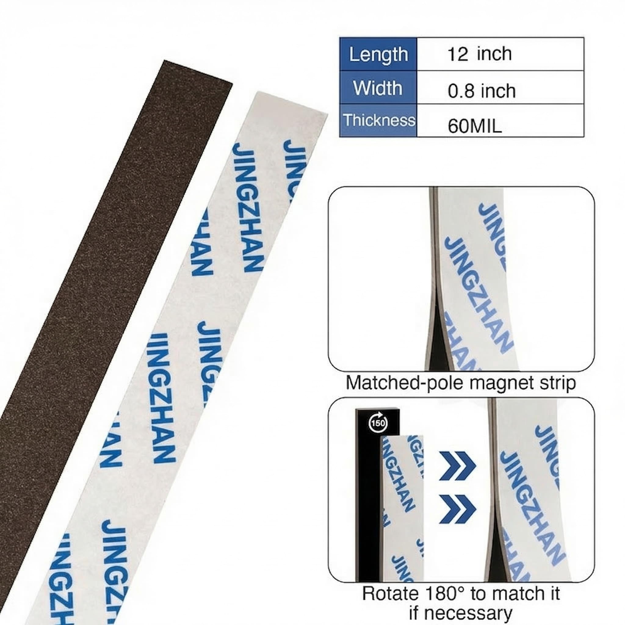 Paquete de 2 tiras magnéticas de neodimio, con respaldo adhesivo 3M (12 pulgadas de largo x 0.8 pulgadas de ancho x 0.06 pulgadas de grosor), cinta magnética flexible fuerte para cocina, sala de