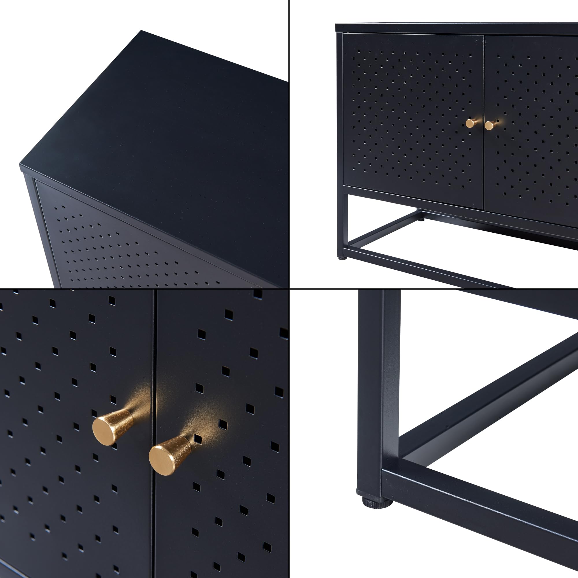 [en.casa] Mobile TV a 4 Ante con 2 Scomparti Chiusi Armadio Basso Porta TV con Foro Passacavi Stand TV Centri Multimediali 153 x 35 x 55 cm in Acciaio - Nero