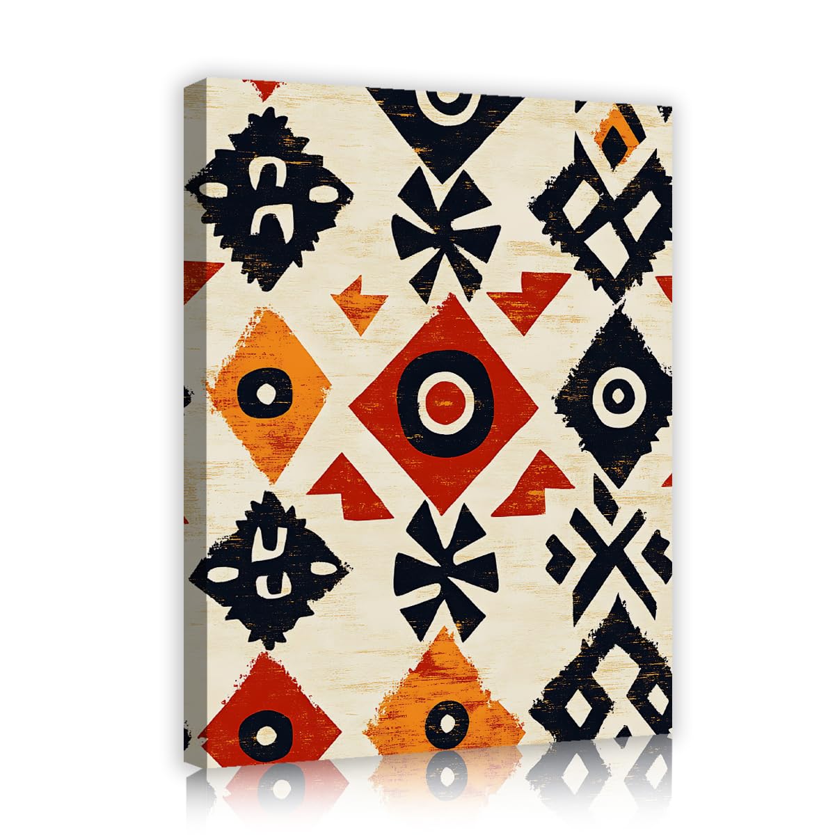 TOANGWALL Tribal Geometric Canvas Wall Art Aztec Inspired Shapes Print Rust Orange Black Beige Folk Art Illustration Poster for Lounge Bedroom Study Decor 80x95cm
