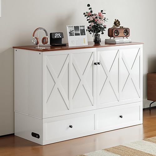 Miniatura 10 de PUREMIND Cama Murphy Queen con colchón incluido, estructura de cama con armario oculto y cajones de almacenamiento, puertos de carga USB - Camas con