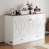 BALUS 57’' W Murphy Bed with USB Charging Station, Full Size Cabinet Bed with Tri-Folding Mattress & 2 Storage Drawers, Full Murphy Cabinet Beds for Living Rooom, Apartment, Home Office, Bedroom-White