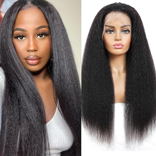 Miniatura 10 de Pelucas de cabello humano lacio tipo afro de 13 x 4, peluca de cabello humano prearrancado con abuelitos, densidad del 180 %, peluca de cabello