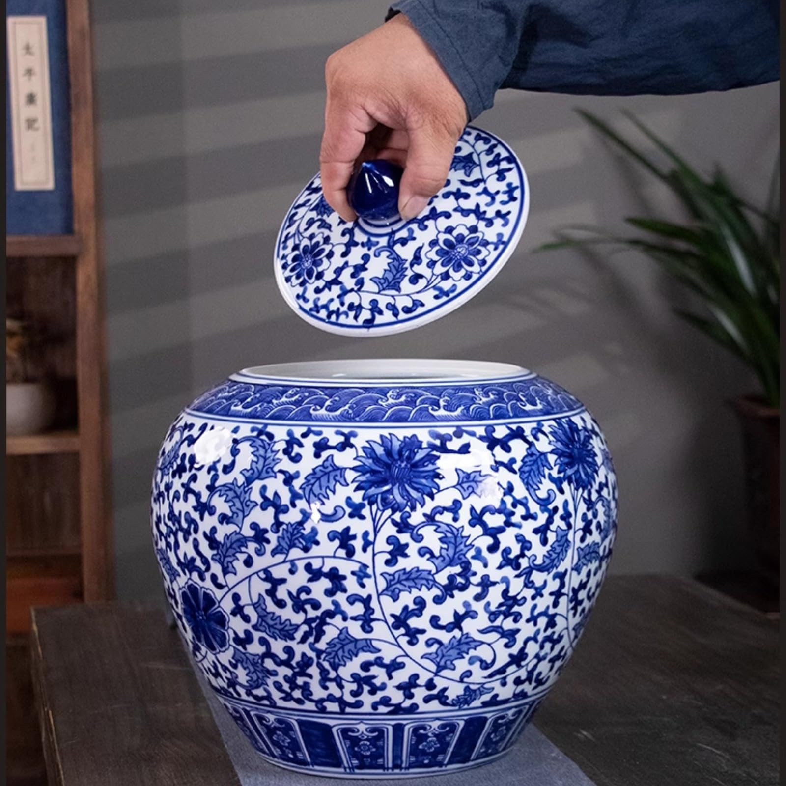 Distributori Di Cibo Classici In Ceramica Di Grande Capacità, Secchio Per Riso, Contenitore Per Cereali Retrò Per L'organizzazione Della Cucina, Distributore Di Cereali In Porcellana(B,Capacity 10KG)