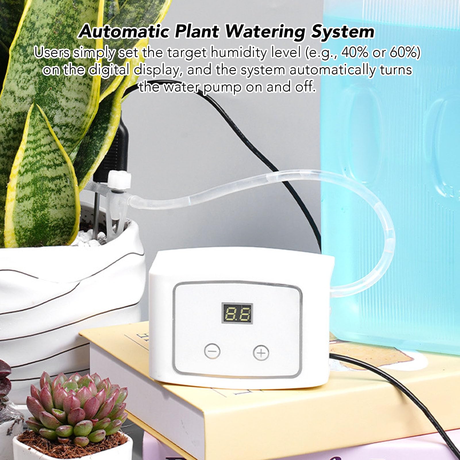 Système D'arrosage Automatique D'Intérieur, Arroseur Automatique pour Plantes avec Capteur d'humidité, Alimentation de Type C, Tuyau de 32,8 Pieds, 15 Goutteurs, 850 Ml par